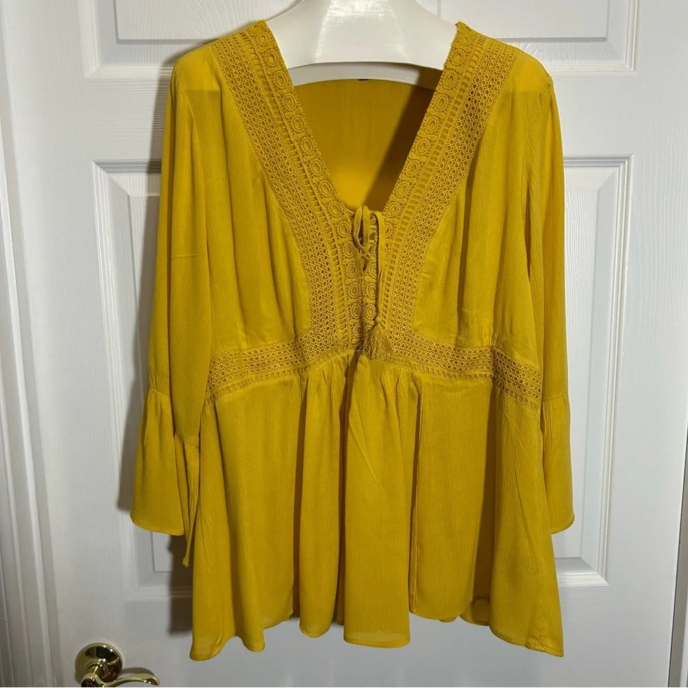 Torrid Mustard Lace Detail Blouse - Picture 1 of 8
